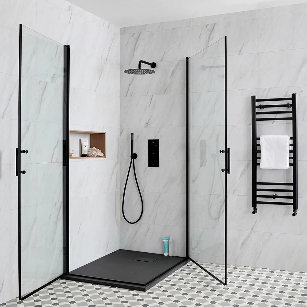 Milano Nero - Black Hinged Double Door Corner Shower Enclosure With Slate Tray - Choice Of Sizes - Image 3