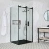 Milano Nero - Black Corner Frameless Sliding Door Shower Enclosure With Slate Tray - Choice Of Sizes