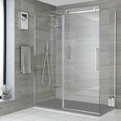 Milano Portland - Corner Frameless Sliding Door Shower Enclosure With Slate Tray - Choice Of Sizes