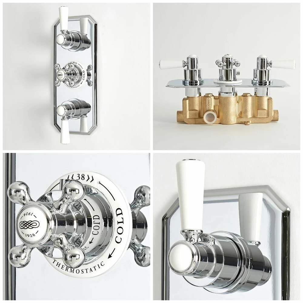 Milano Elizabeth - Traditional Concealed Thermostatic Triple Shower Valve - Chrome And White - Image 3