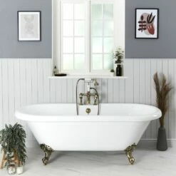 Milano Legend - White Traditional Roll Top Freestanding Bath With Brushed Gold Feet - 1795mm X 785mm