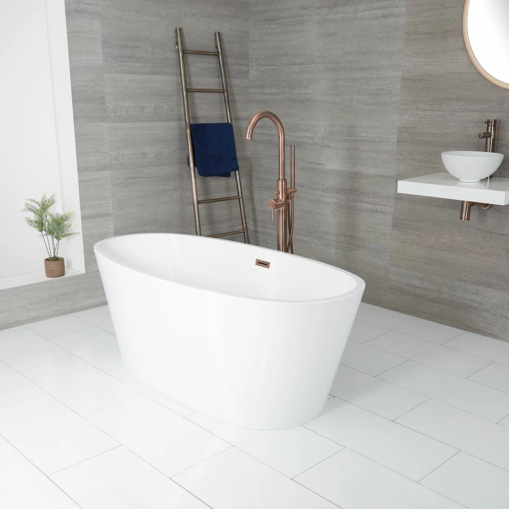 Milano Irwell - White Modern Oval Double-Ended Freestanding Bath - 1595mm X 740mm - Choice Of Overflow Finish