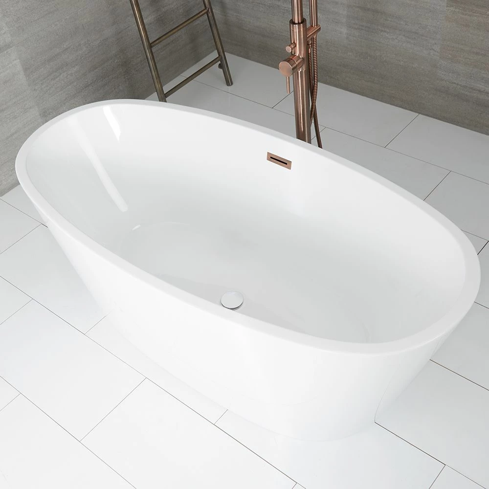 Milano Irwell - White Modern Oval Double-Ended Freestanding Bath - 1595mm X 740mm - Choice Of Overflow Finish - Image 2
