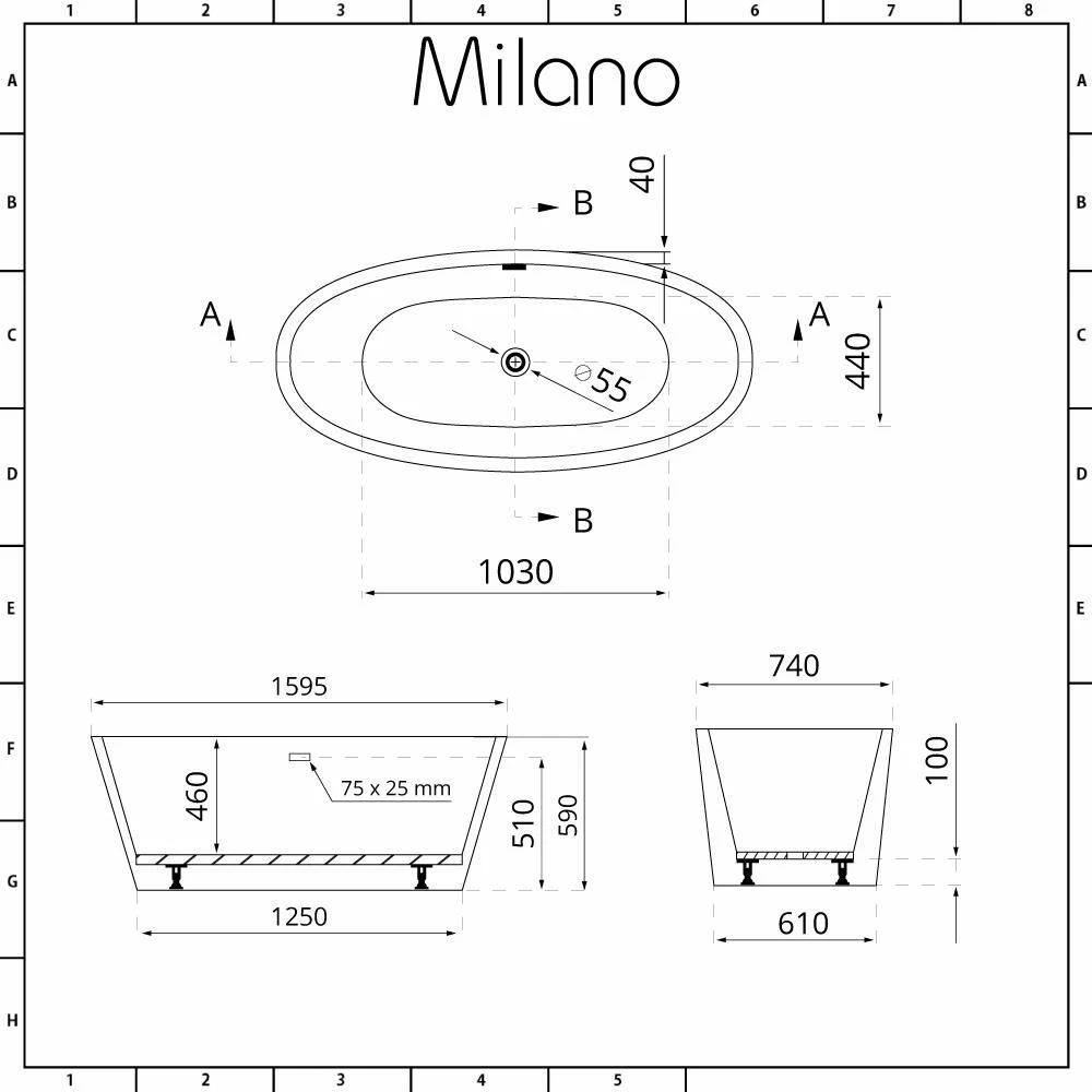 Milano Irwell - White Modern Oval Double-Ended Freestanding Bath - 1595mm X 740mm - Choice Of Overflow Finish - Image 5