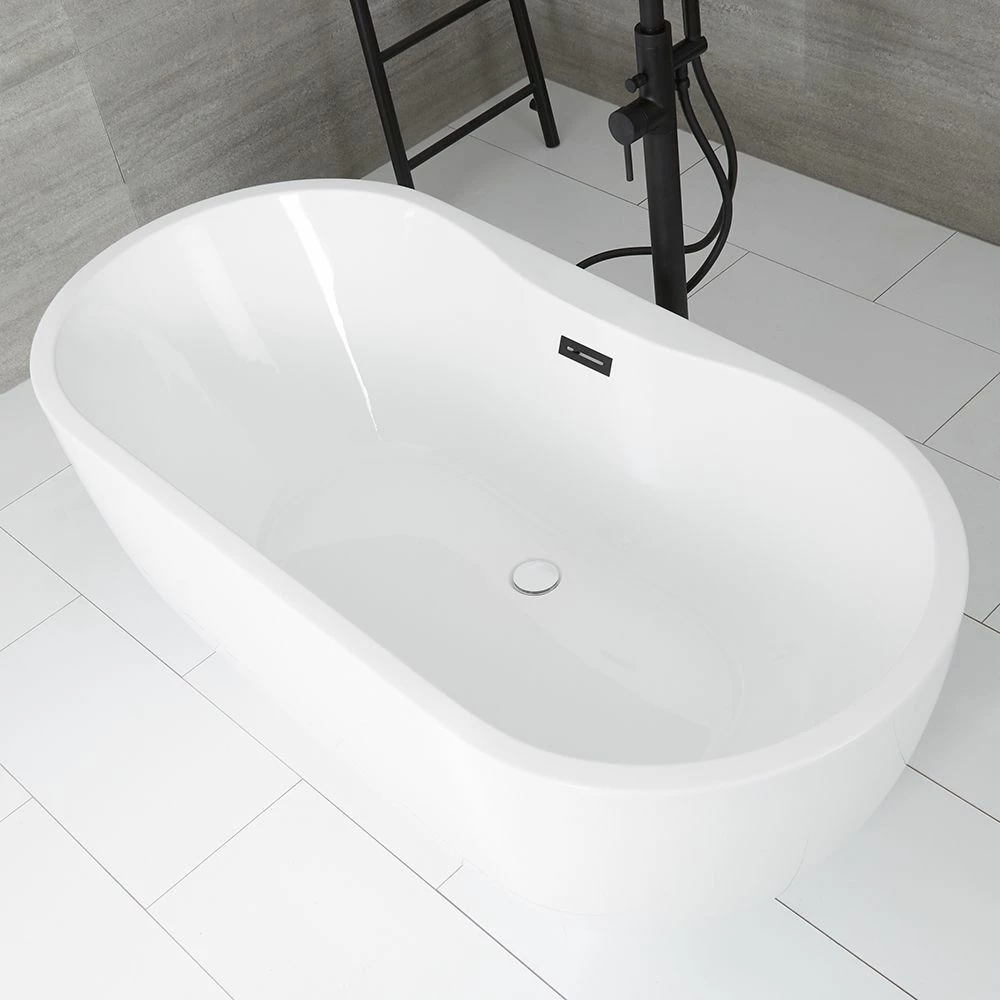 Milano Overton - White Modern Oval Double-Ended Freestanding Bath - 1800mm X 750mm - Choice Of Overflow Finish - Image 2