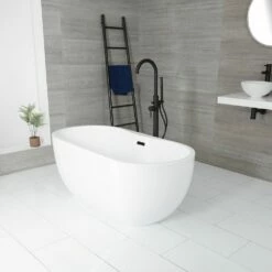 Milano Overton - White Modern Oval Double-Ended Freestanding Bath - 1800mm X 750mm - Choice Of Overflow Finish