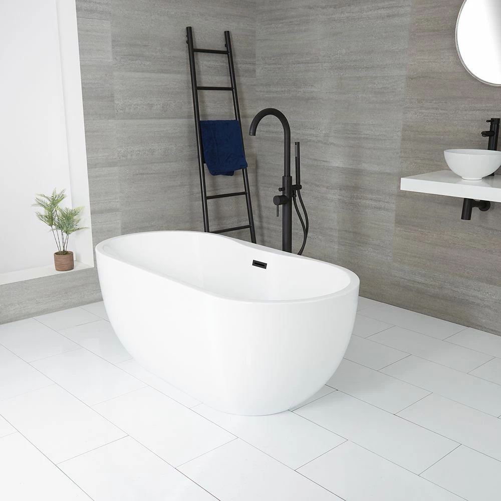 Milano Overton - White Modern Oval Double-Ended Freestanding Bath - 1800mm X 750mm - Choice Of Overflow Finish