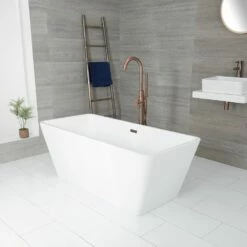 Milano Elswick - White Modern Square Double-Ended Freestanding Bath - 1615mm X 720mm - Choice Of Overflow Finish