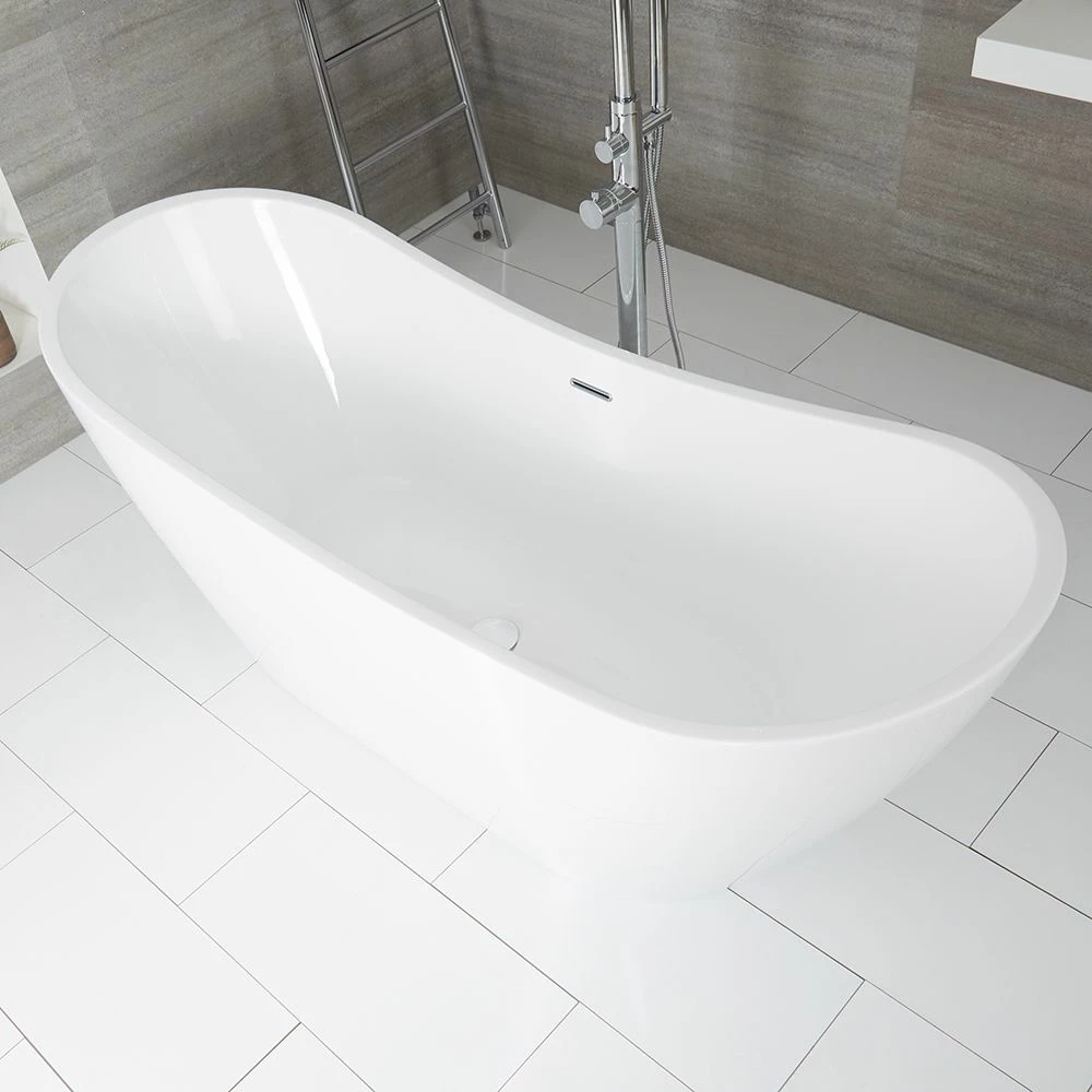 Milano Overton - White Modern Oval Double-Ended Freestanding Bath - 1830mm X 710mm - Choice Of Overflow Finish - Image 2