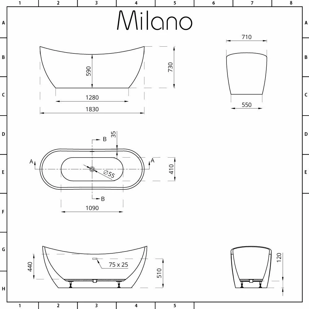 Milano Overton - White Modern Oval Double-Ended Freestanding Bath - 1830mm X 710mm - Choice Of Overflow Finish - Image 5