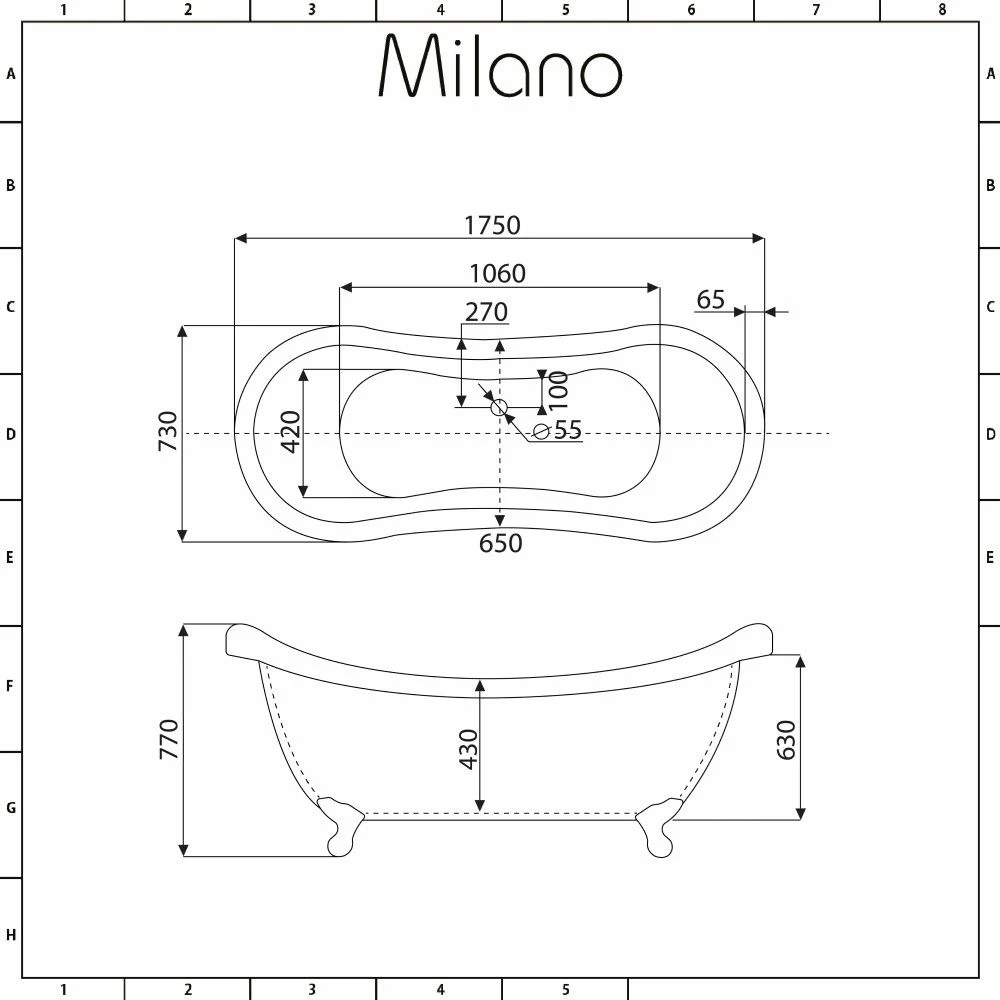Milano Hest - Stone Grey Traditional Double-Ended Freestanding Slipper Bath With Brushed Gold Feet - 1750mm X 730mm (No Tap-Holes) - Image 5