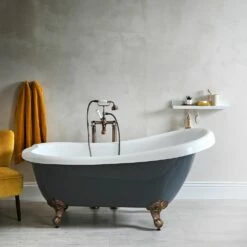 Milano Hest - Stone Grey Traditional Freestanding Slipper Bath With Oil Rubbed Bronze Feet - 1710mm X 740mm (No Tap-Holes)