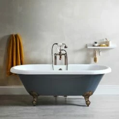 Milano Hest - Stone Grey Traditional Double-Ended Freestanding Bath With Oil Rubbed Bronze Feet - 1795mm X 785mm (No Tap-Holes)