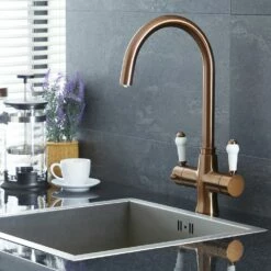 Milano Elizabeth - Traditional 3-in-1 Instant Boiling Hot Water Kitchen Tap - Brushed Copper