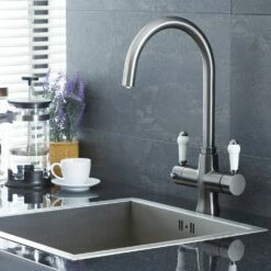 Milano Elizabeth - Traditional 3-in-1 Instant Boiling Hot Water Kitchen Tap - Gun Metal Grey