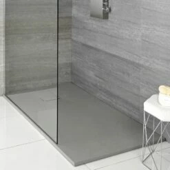 Milano Rasa - Light Grey Slate Effect Rectangular Shower Tray - 1400mm X 800mm