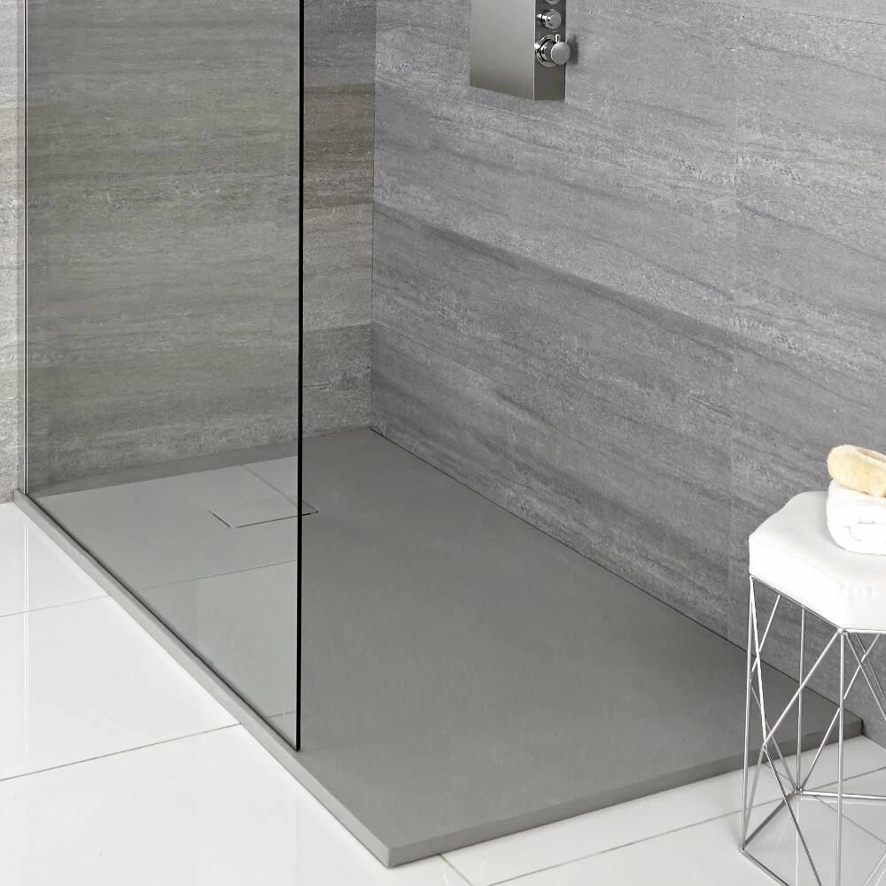 Milano Rasa - Light Grey Slate Effect Rectangular Shower Tray - 900mm X 800mm
