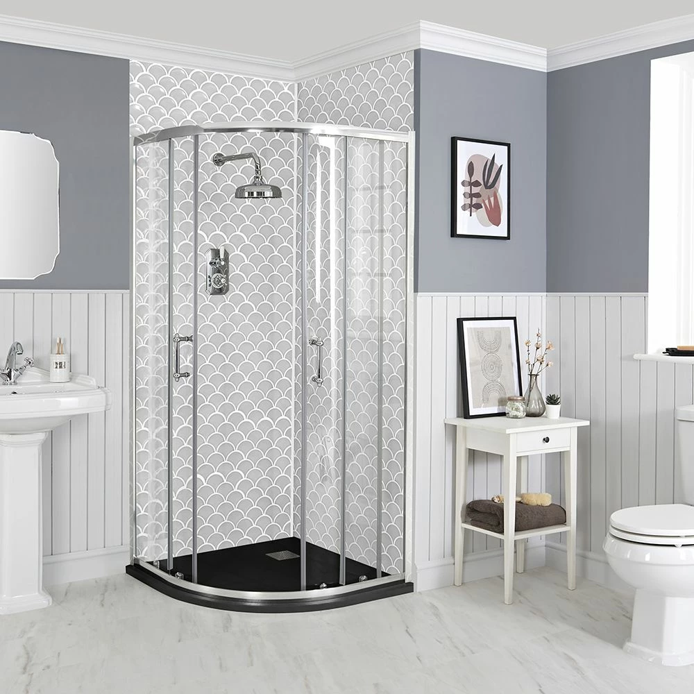 Milano Langley - 900mm Traditional Quadrant Shower Enclosure With Slate Tray - Choice Of Tray Finish
