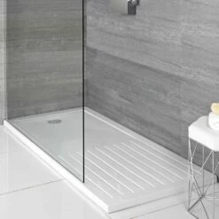 Milano Lithic - Low Profile Rectangular Walk-in Shower Tray With Drying Area - 1600mm X 800mm