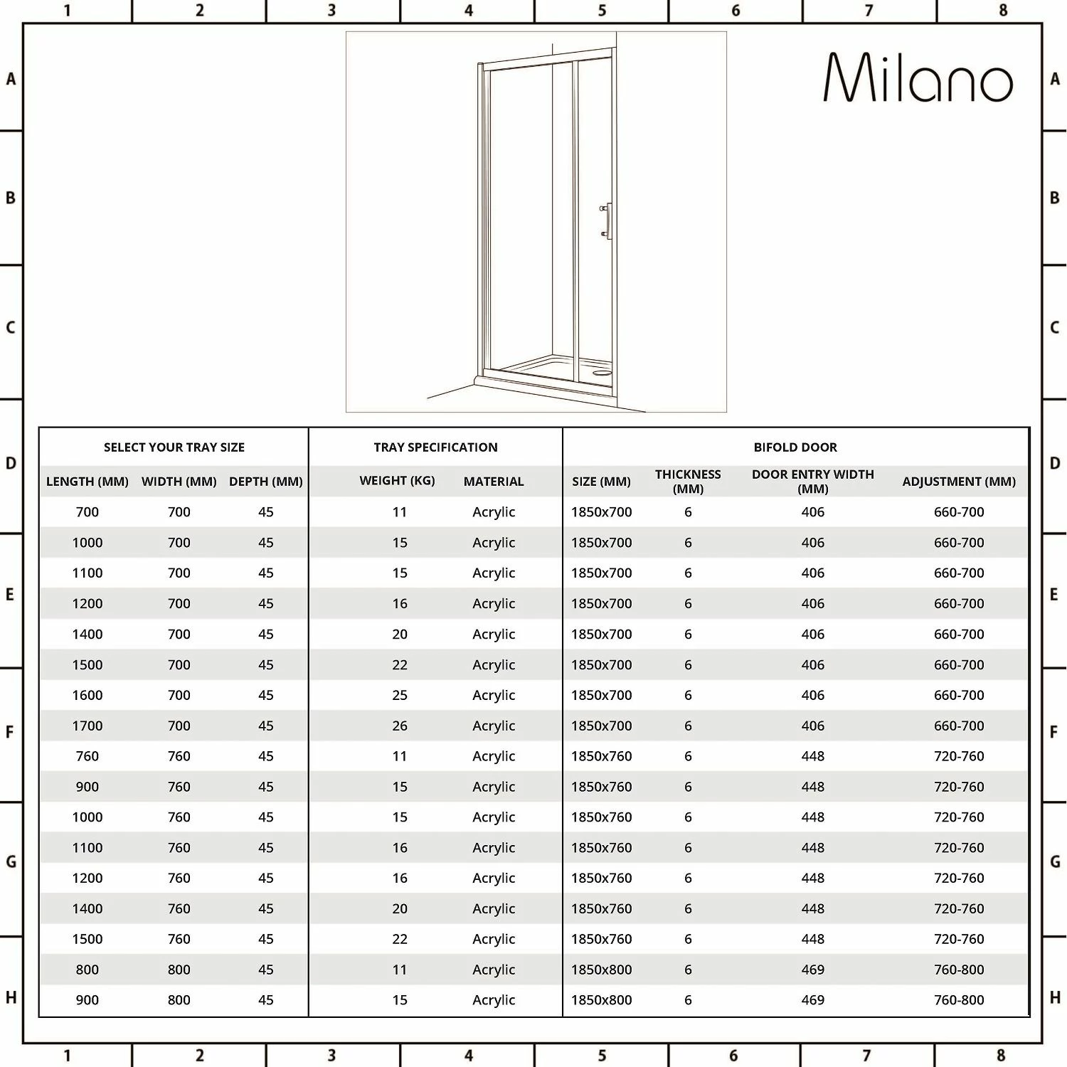 Milano Portland - Bi-Fold Shower Door With Tray - Choice Of Sizes - Image 6