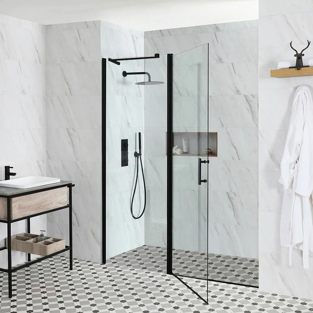 Milano Nero - Black Hinged Single Door Shower Enclosure - Choice Of Sizes
