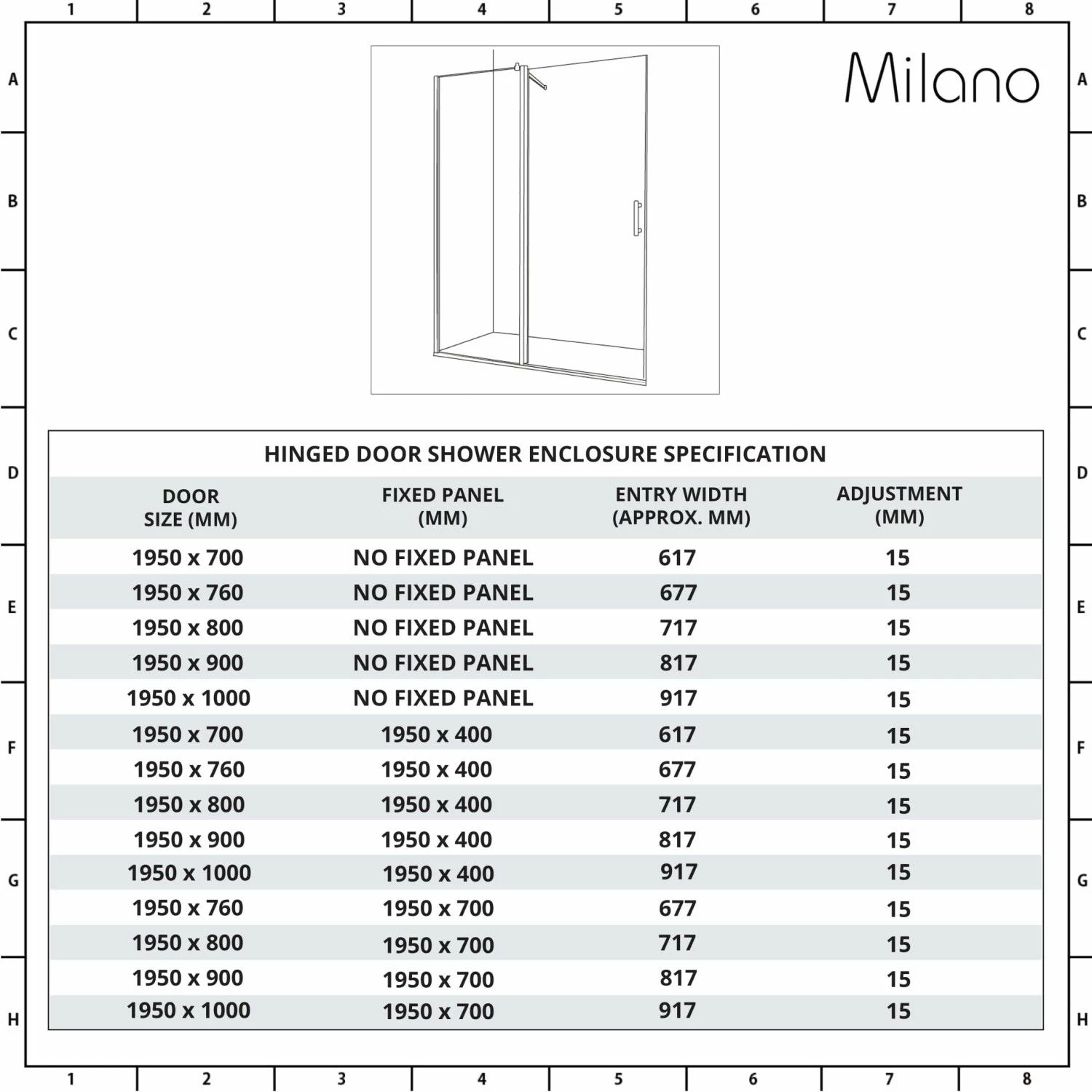 Milano Nero - Black Hinged Single Door Shower Enclosure - Choice Of Sizes - Image 5
