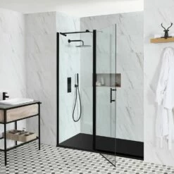 Milano Nero - Black Hinged Shower Door With Slate Tray - Choice Of Sizes