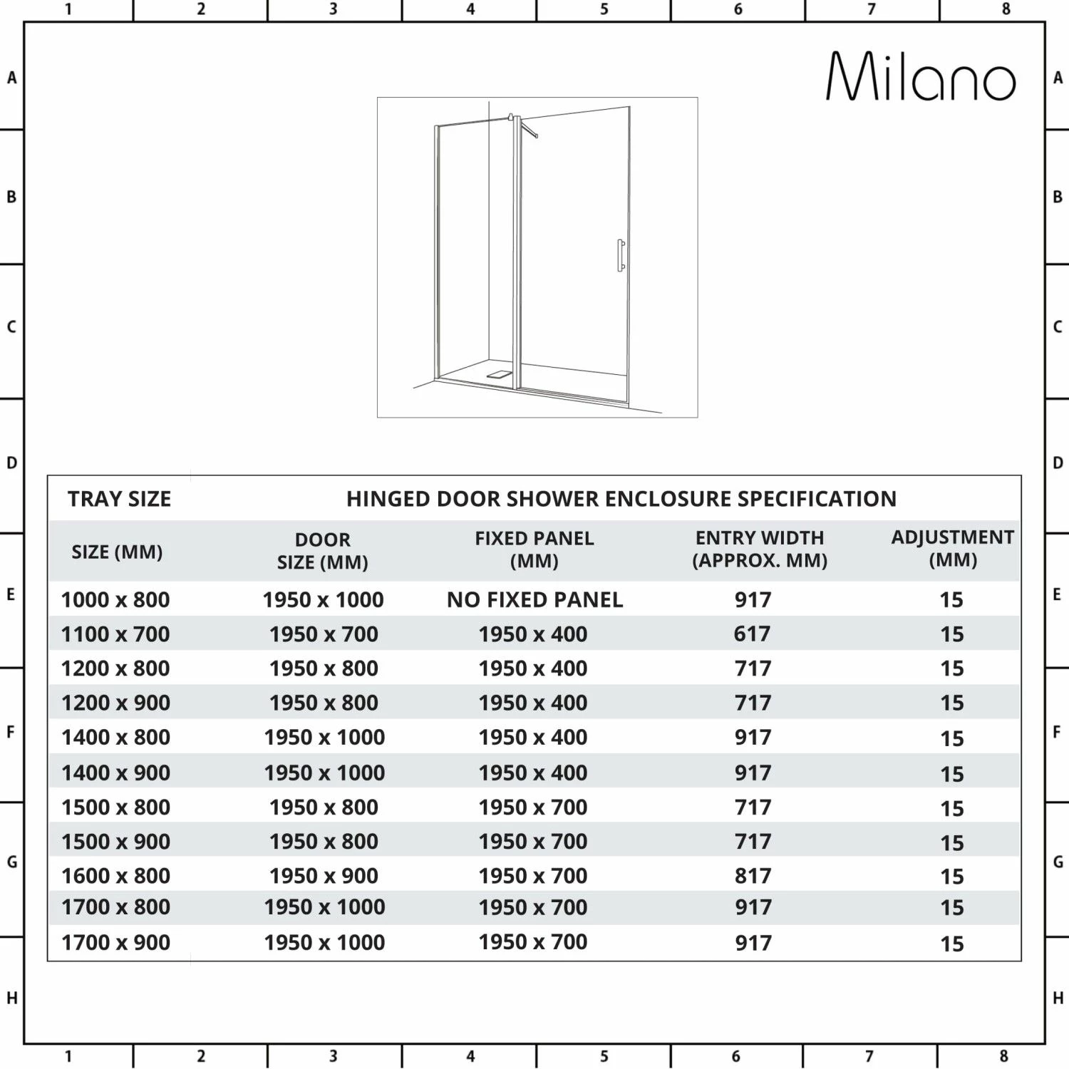 Milano Nero - Black Hinged Shower Door With Slate Tray - Choice Of Sizes - Image 8