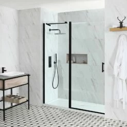 Milano Nero - Black Hinged Shower Door With Tray - Choice Of Sizes