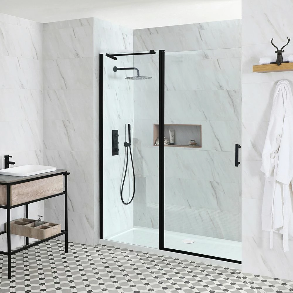Milano Nero - Black Hinged Shower Door With Tray - Choice Of Sizes