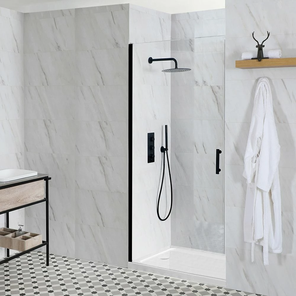 Milano Nero - Black Hinged Shower Door With Tray - Choice Of Sizes - Image 2