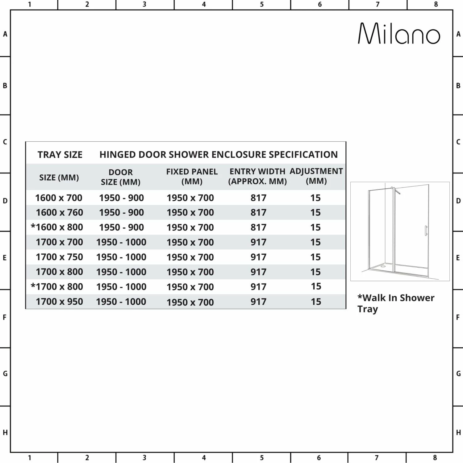 Milano Nero - Black Hinged Shower Door With Tray - Choice Of Sizes - Image 9