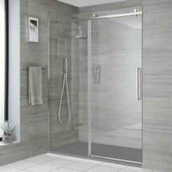 Milano Portland - Frameless Sliding Shower Door With Slate Tray - Choice Of Sizes
