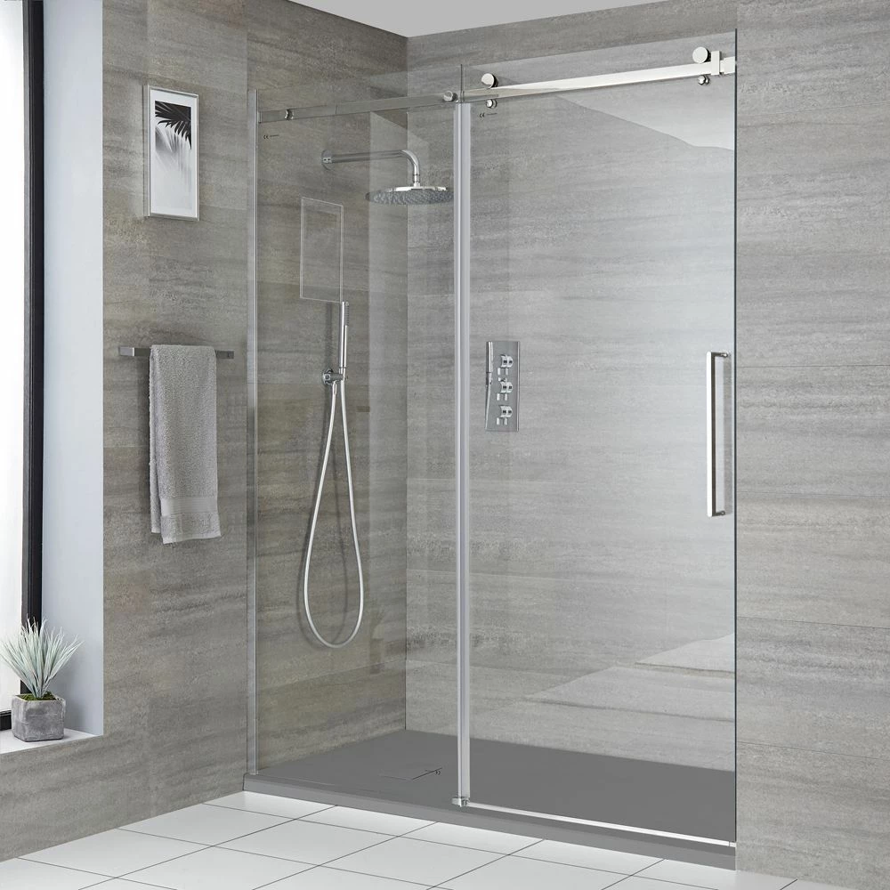 Milano Portland - Frameless Sliding Shower Door With Slate Tray - Choice Of Sizes