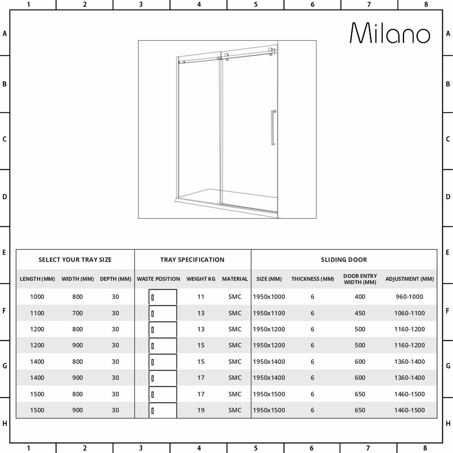 Milano Portland - Frameless Sliding Shower Door With Slate Tray - Choice Of Sizes - Image 5