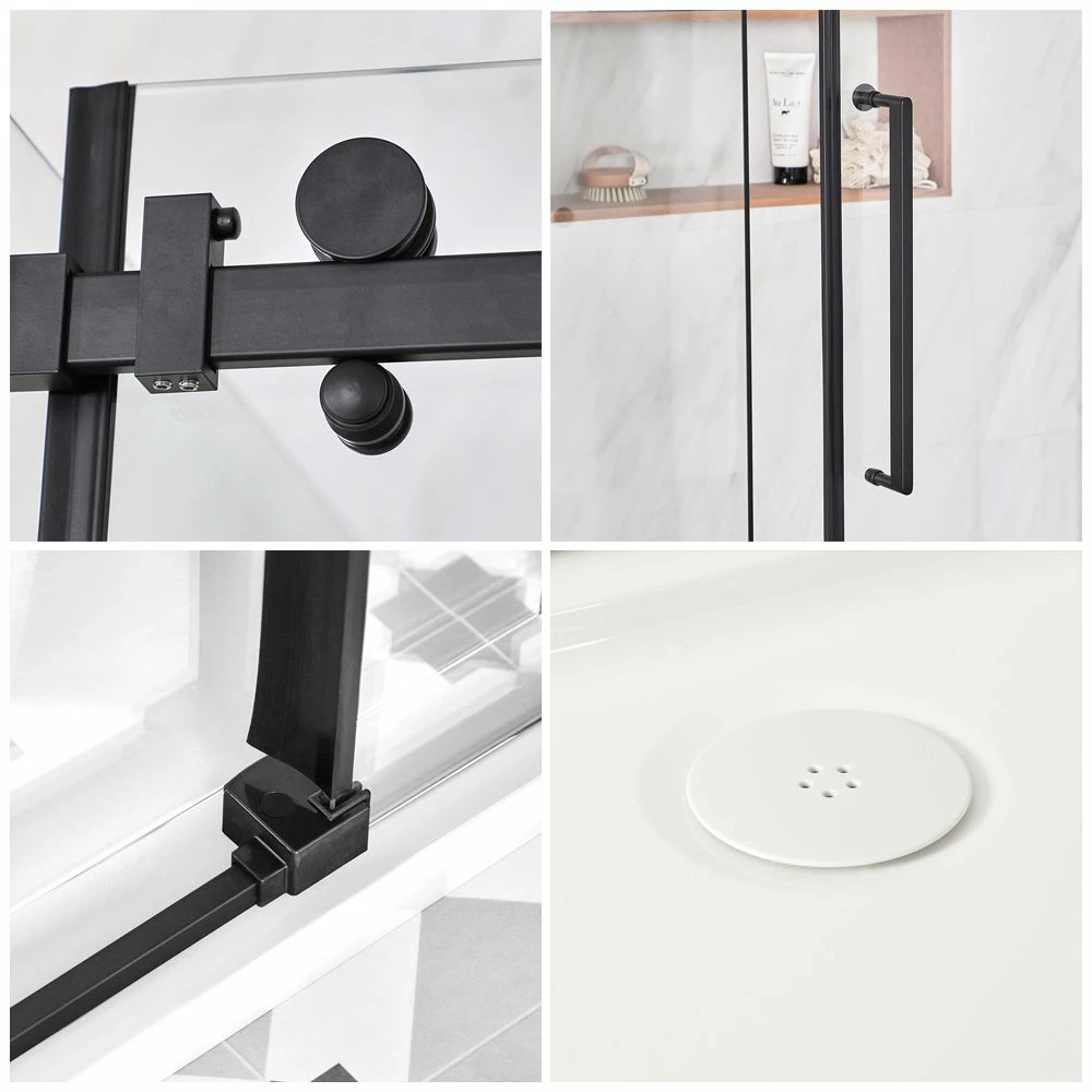 Milano Nero - Black Frameless Sliding Shower Door With Tray - Choice Of Sizes - Image 3