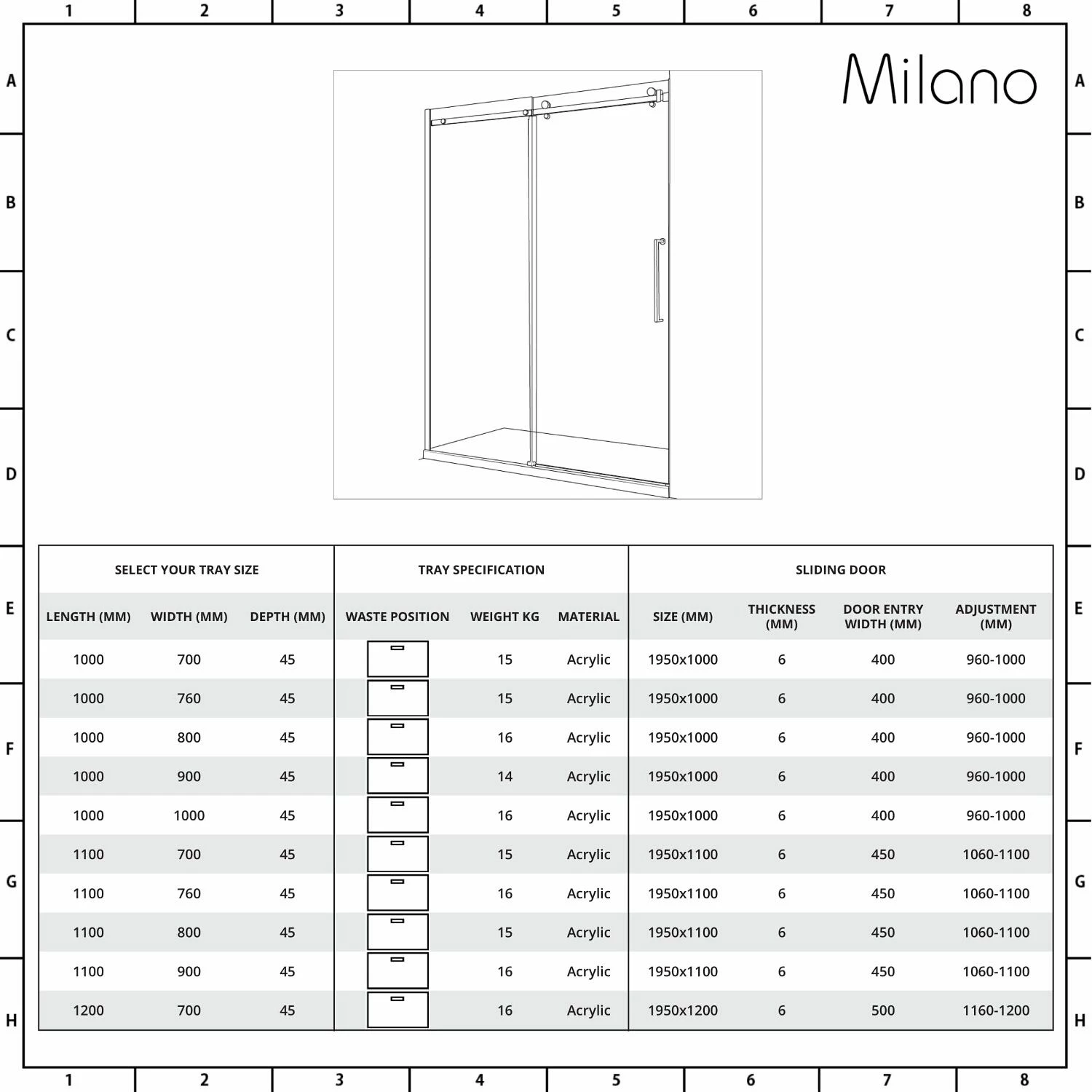 Milano Nero - Black Frameless Sliding Shower Door With Tray - Choice Of Sizes - Image 6