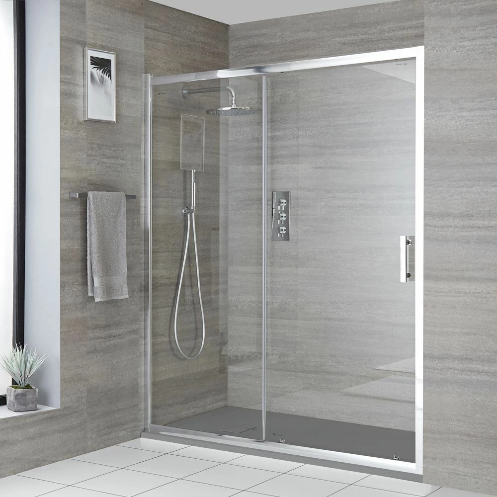 Milano Portland - Chrome Sliding Shower Door With Slate Tray - Choice Of Sizes