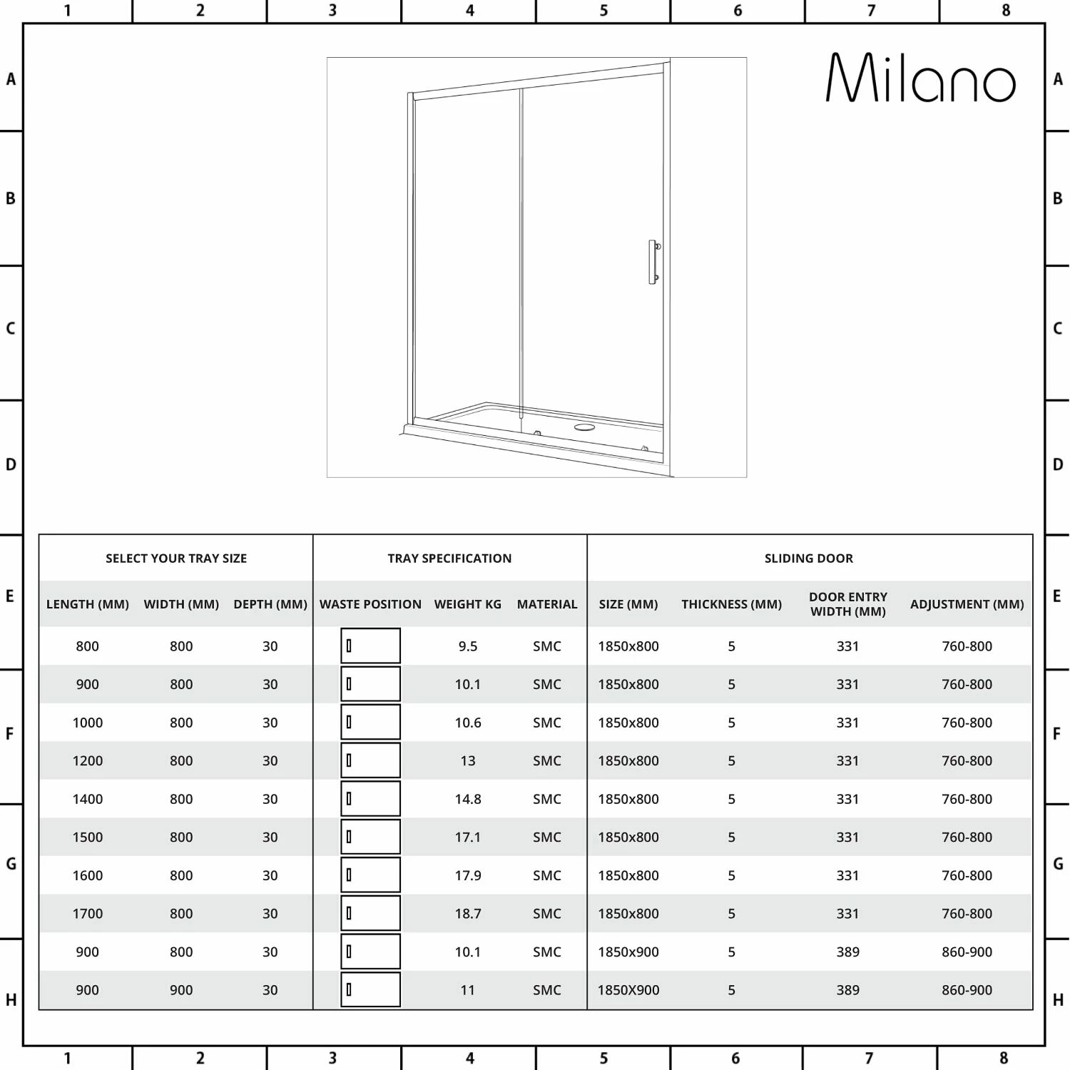 Milano Portland - Chrome Sliding Shower Door With Slate Tray - Choice Of Sizes - Image 7