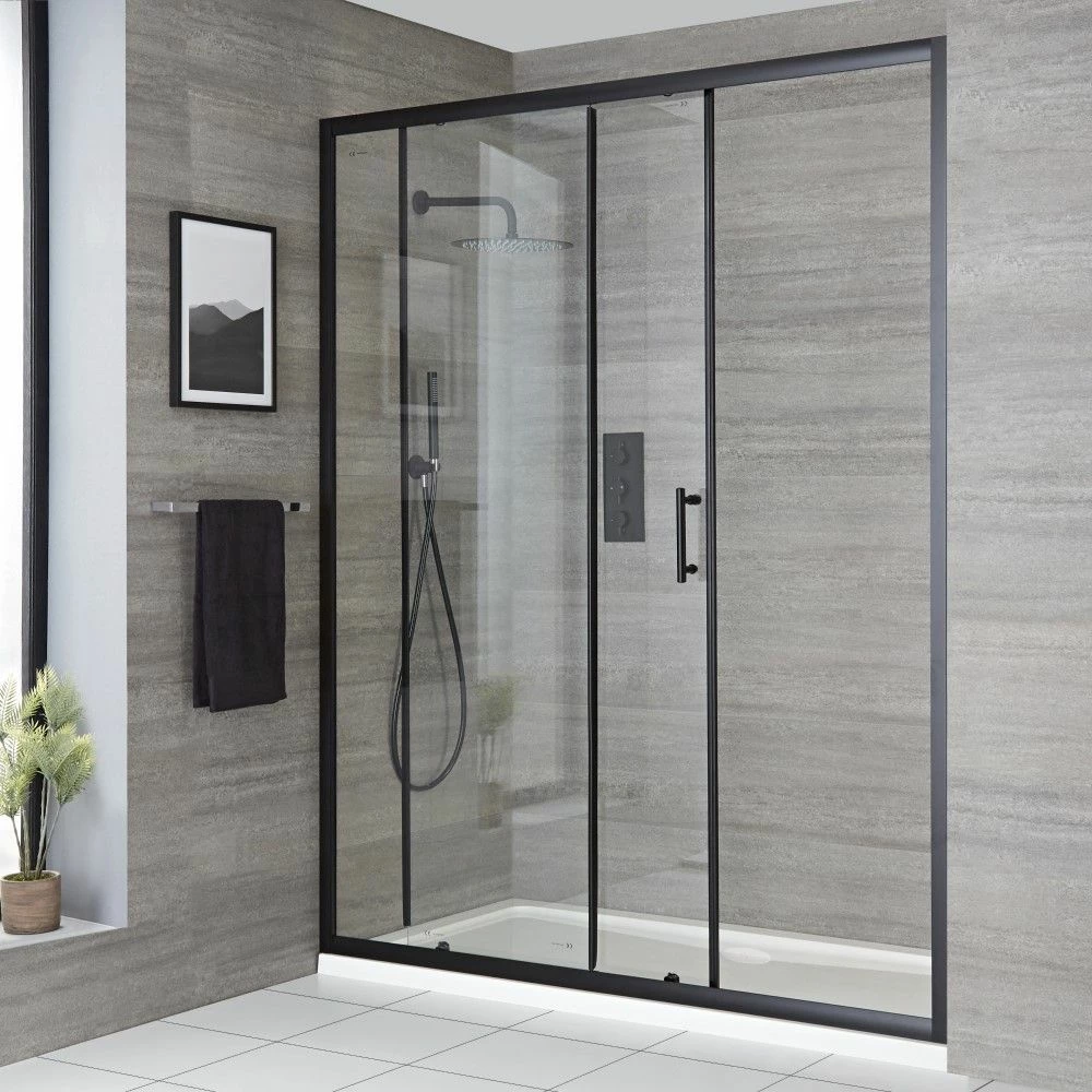 Milano Nero - Black Sliding Shower Door With Tray - Choice Of Sizes - Image 2