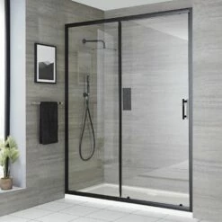 Milano Nero - Black Sliding Shower Door With Tray - Choice Of Sizes