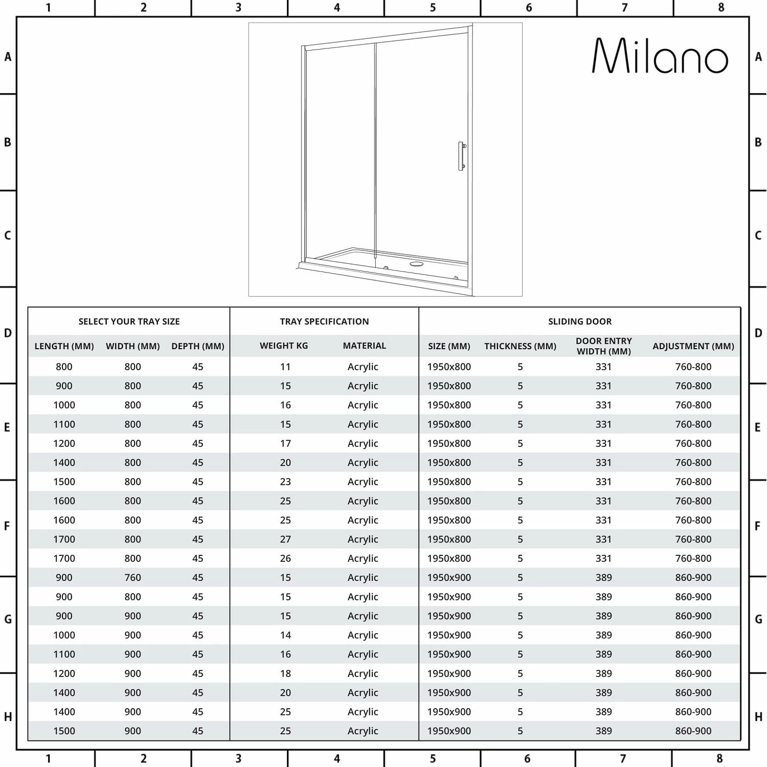 Milano Nero - Black Sliding Shower Door With Tray - Choice Of Sizes - Image 6