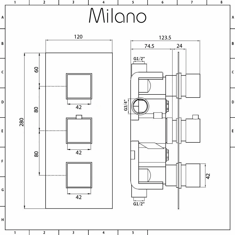 Milano Preto - Modern 2 Outlet Square Triple Thermostatic Shower Valve - Black - Image 4