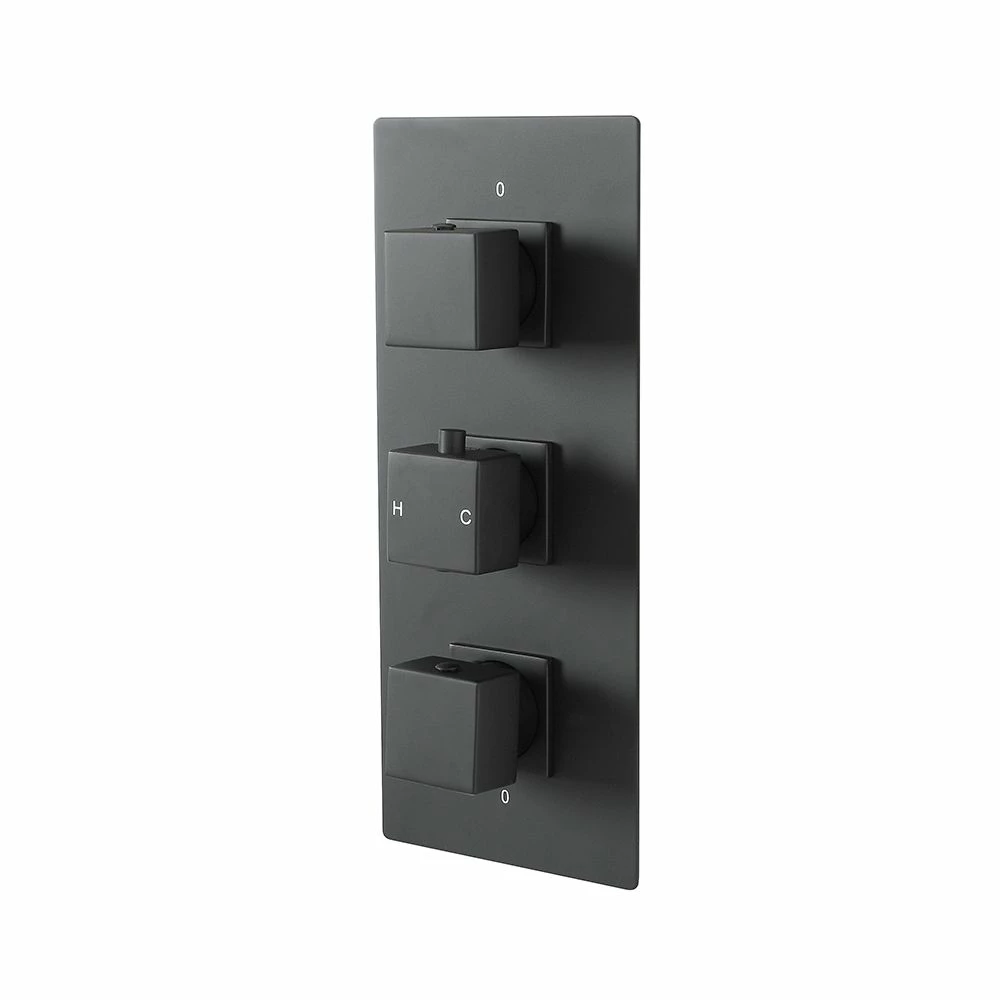 Milano Preto - Modern 2 Outlet Square Triple Thermostatic Shower Valve - Black