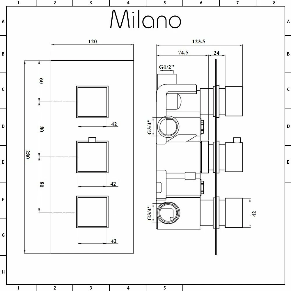 Milano Arvo - Modern 3 Outlet Square Triple Diverter Thermostatic Shower Valve - Chrome - Image 4