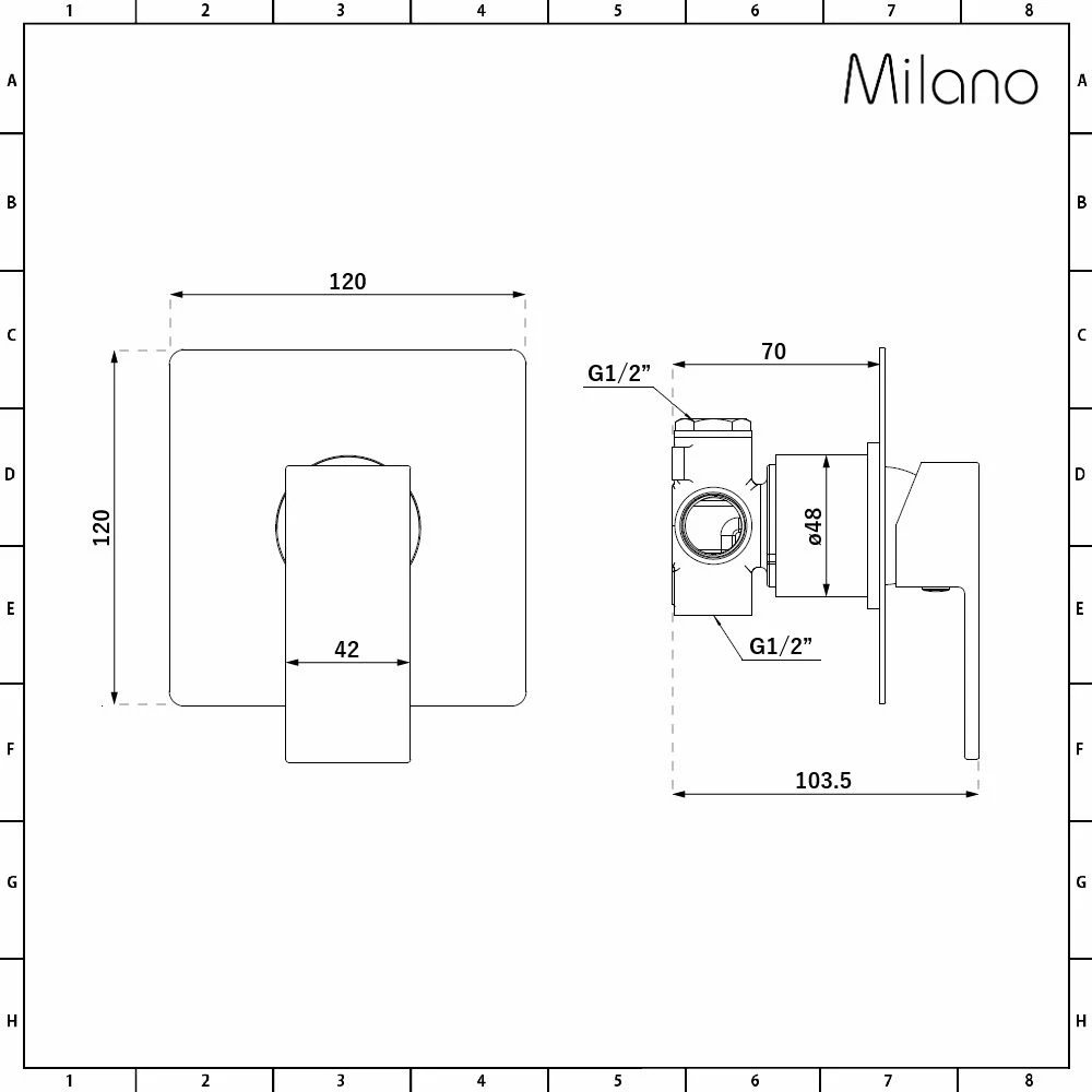 Milano Preto - Modern Square Manual Shower Valve - One Outlet - Black - Image 6