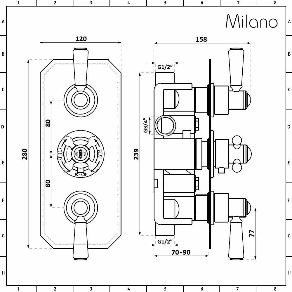 Milano Elizabeth - Traditional Concealed Thermostatic Triple Shower Valve - Chrome And White - Image 4