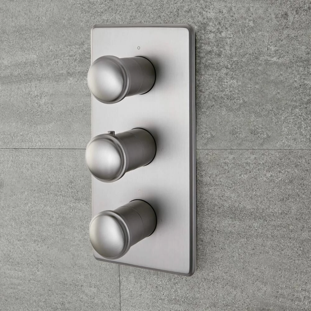 Milano Ashurst - Modern 3 Outlet Triple Diverter Thermostatic Shower Valve - Brushed Nickel