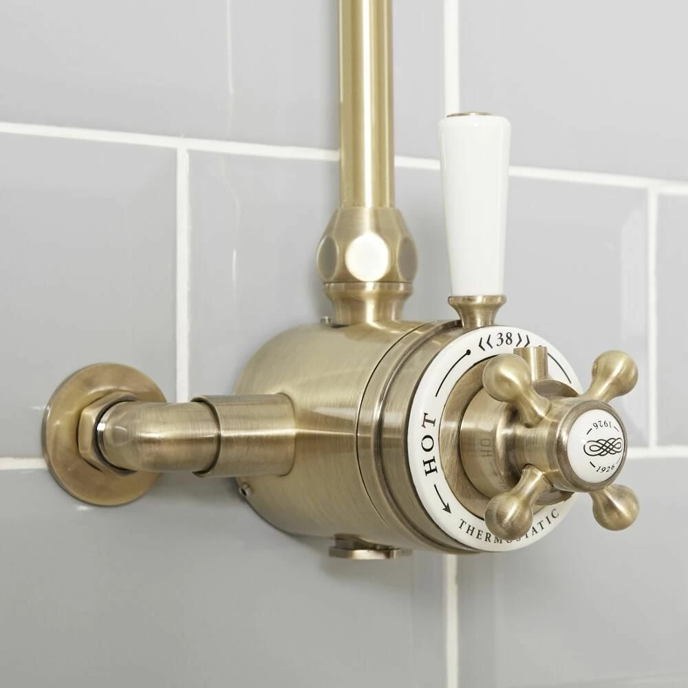 Milano Elizabeth - Traditional Dual Control Exposed Thermostatic Shower Valve - Brushed Gold