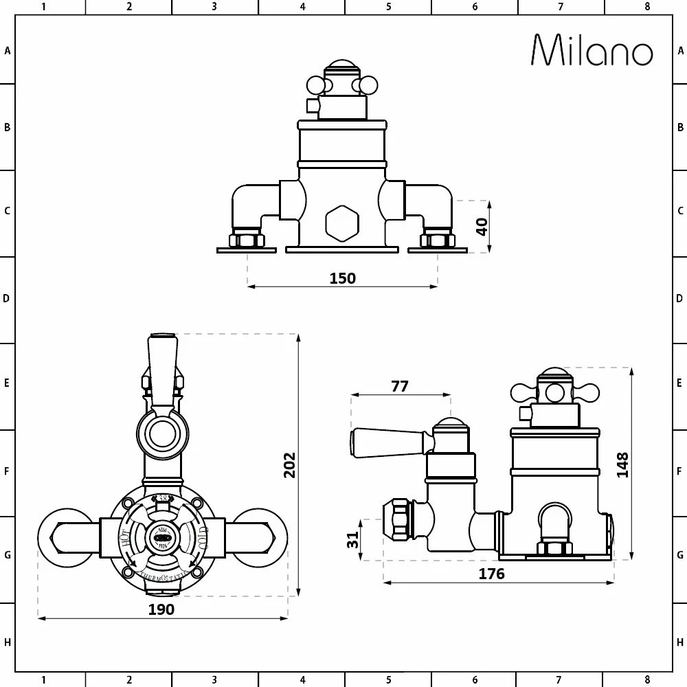 Milano Elizabeth - Traditional Twin Exposed Thermostatic Shower Valve - Black - Image 4
